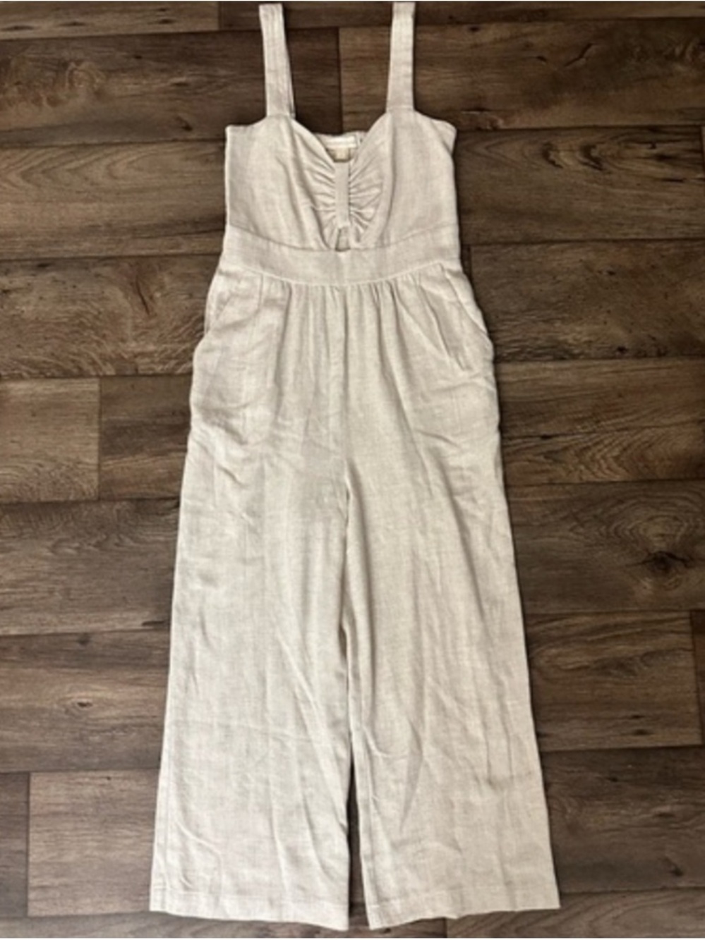 Monteau LA Beige Linen-Blend Jumpsuit Size M